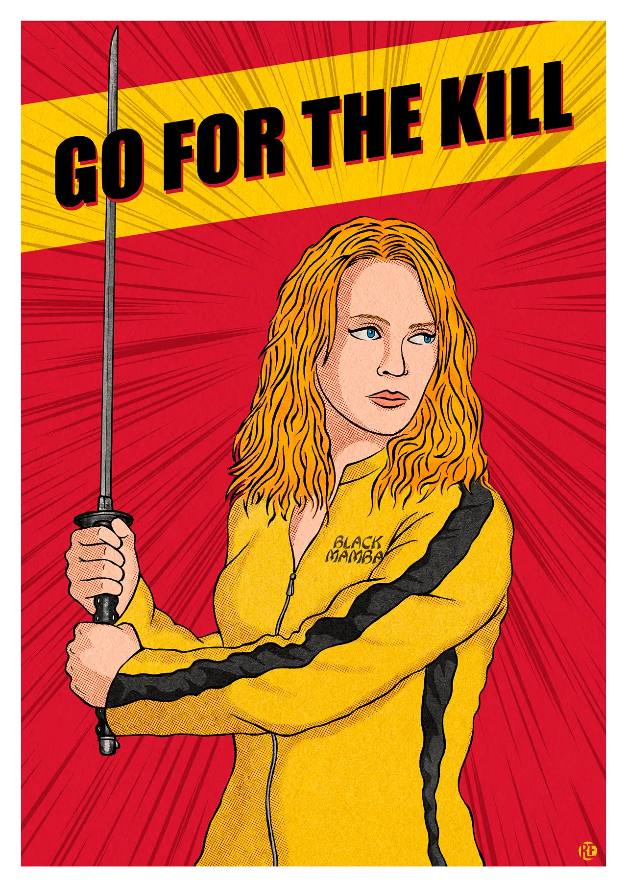 The Bride (Uma Thurman) in Kill Bill – illustrated poster by Rafa Frantic